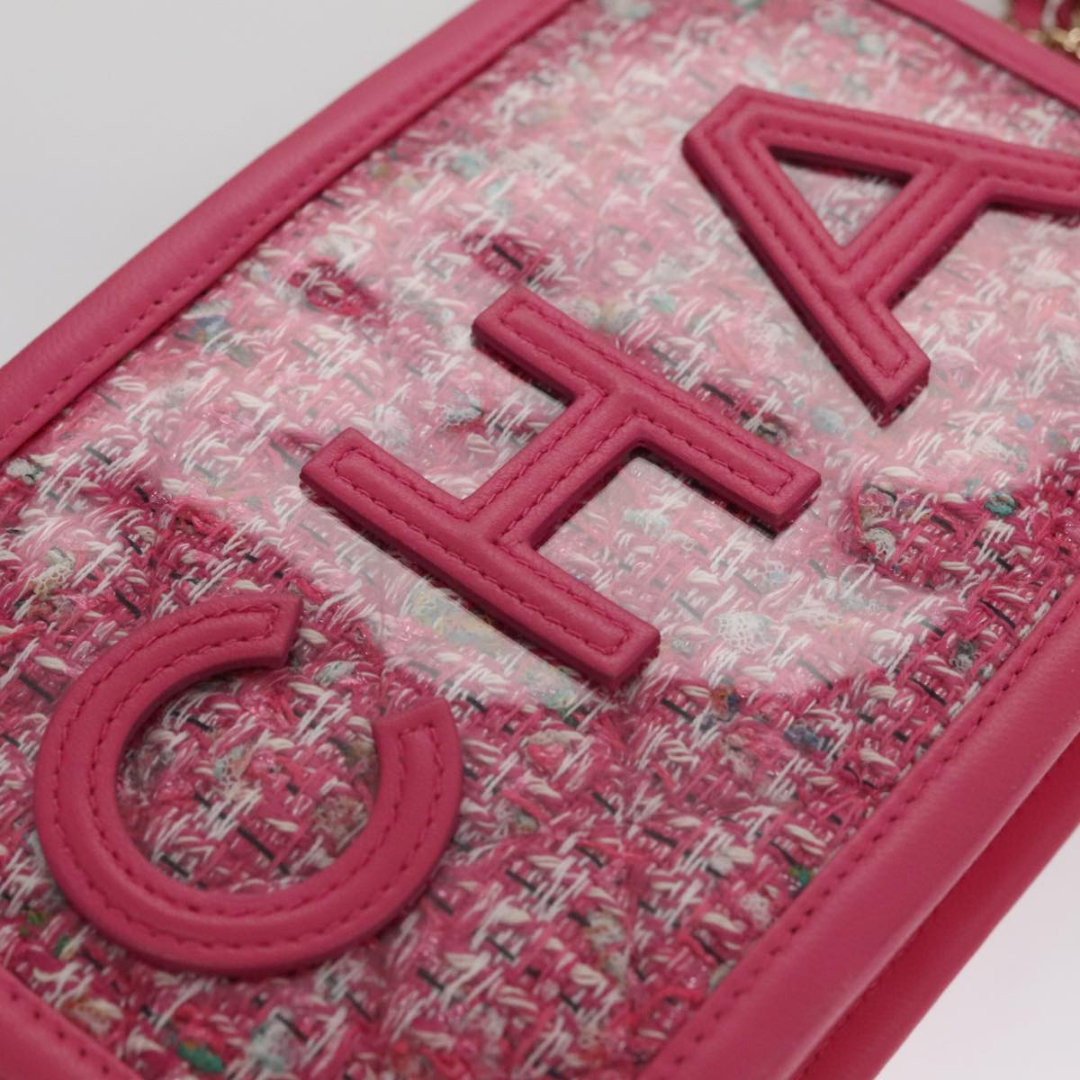 CHANEL Chain Shoulder Bag Tweed Vinyl Pink Gold CC 105704A