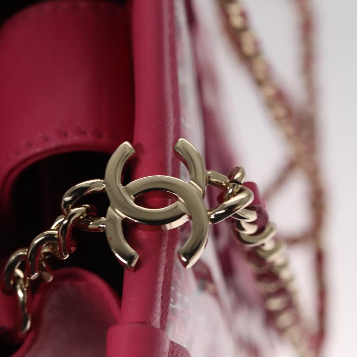 CHANEL Chain Shoulder Bag Tweed Vinyl Pink Gold CC 105704A