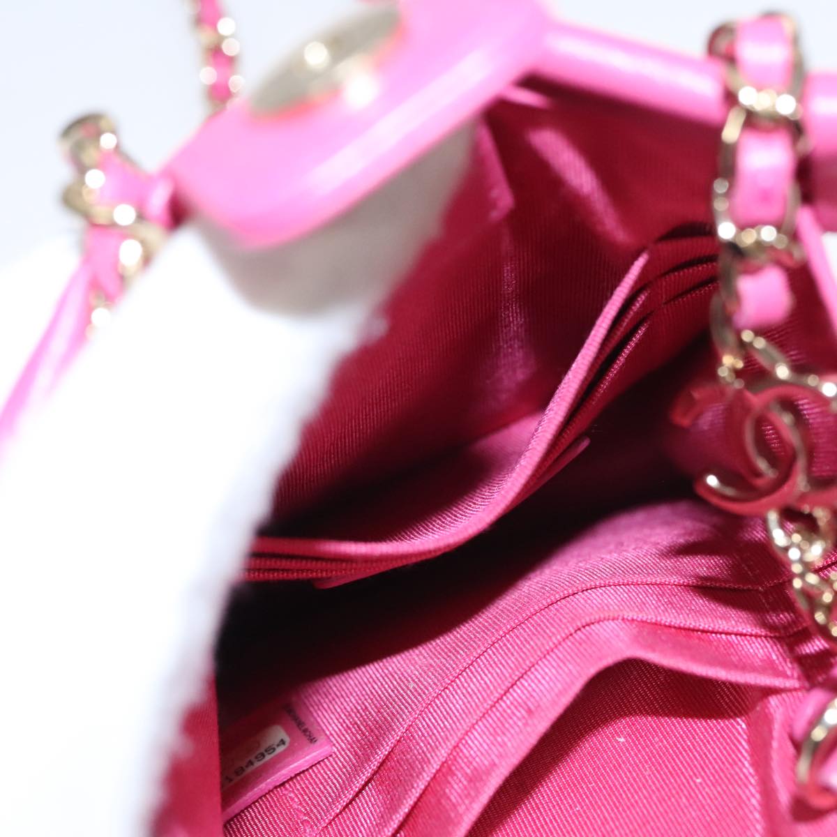 CHANEL Chain Shoulder Bag Tweed Vinyl Pink Gold CC 105704A