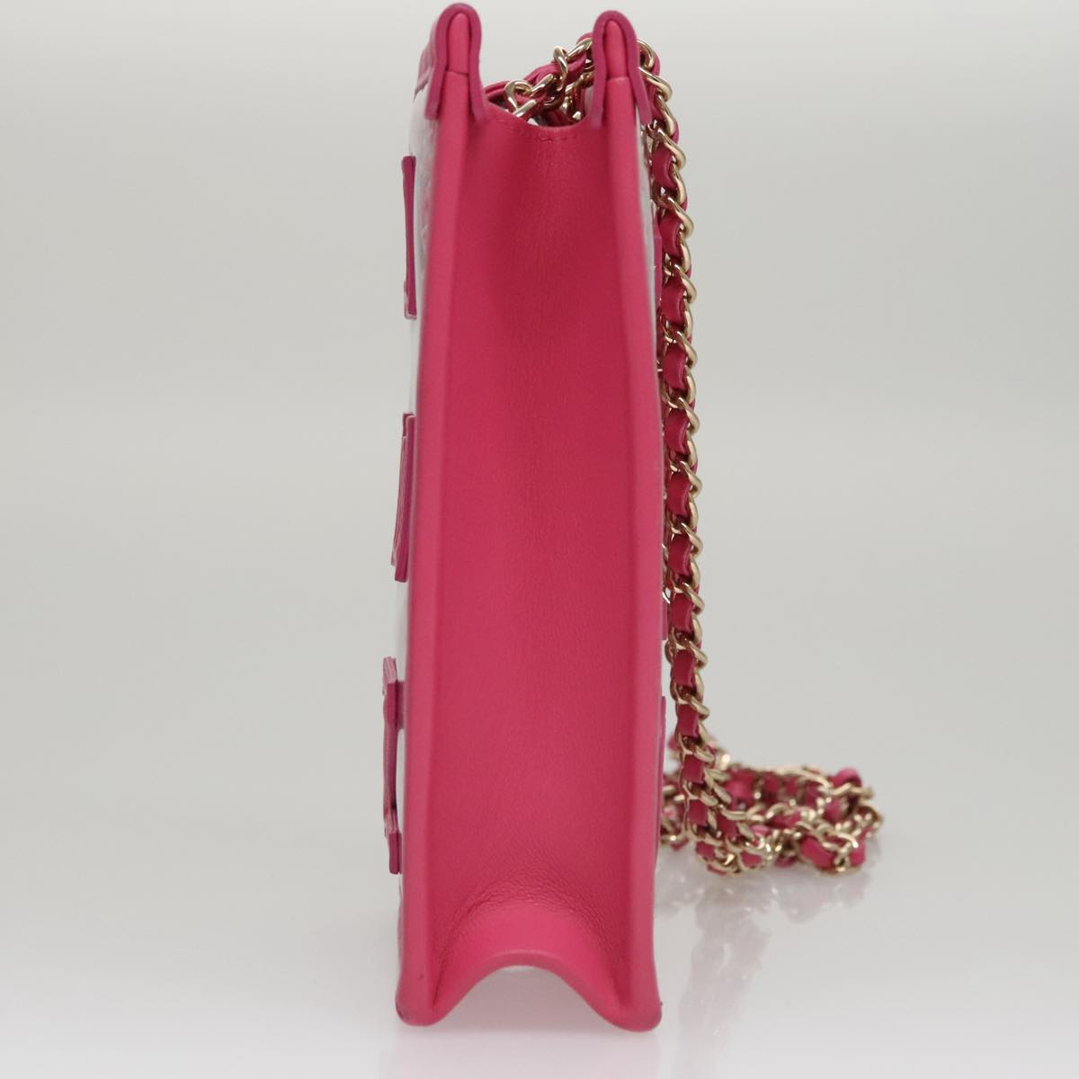 CHANEL Chain Shoulder Bag Tweed Vinyl Pink Gold CC 105704A