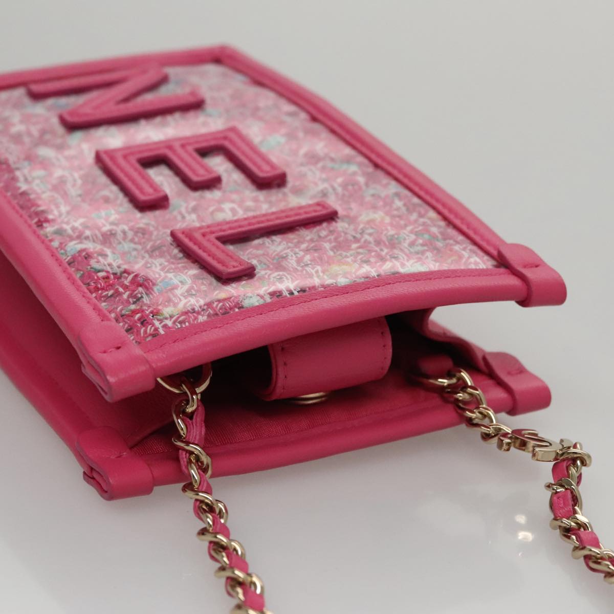 CHANEL Chain Shoulder Bag Tweed Vinyl Pink Gold CC 105704A