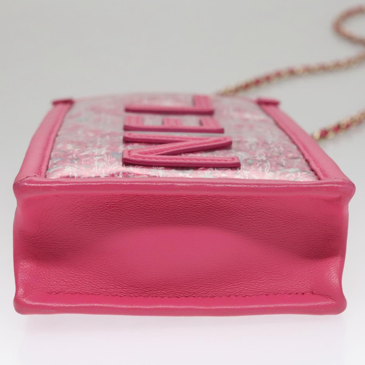 CHANEL Chain Shoulder Bag Tweed Vinyl Pink Gold CC 105704A