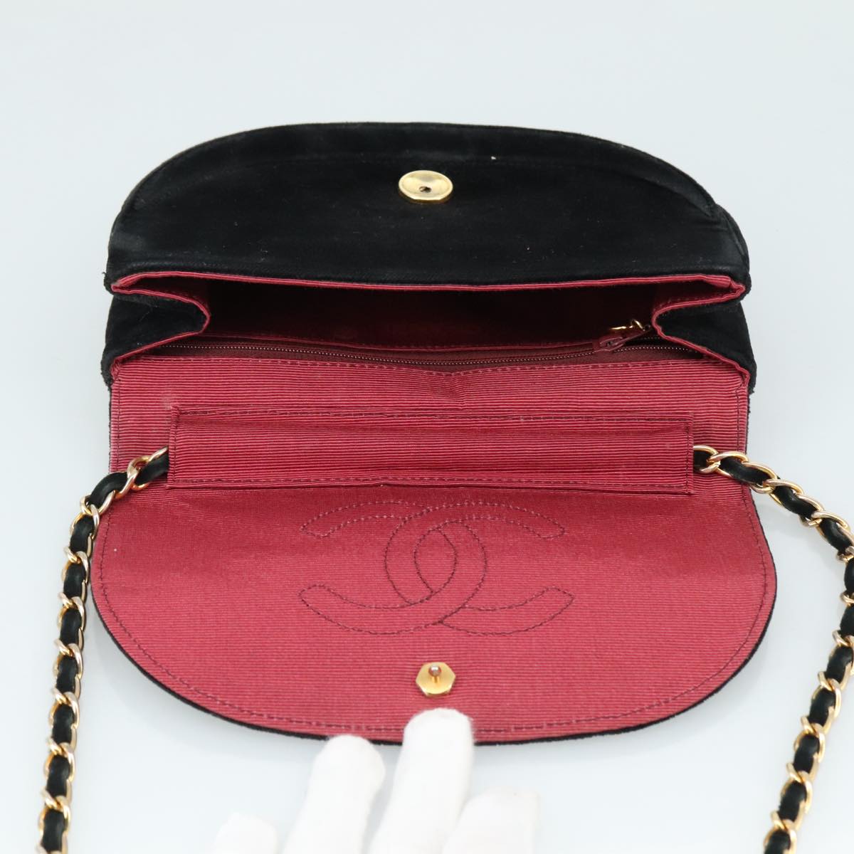 CHANEL Chain Shoulder Bag Suede Black CC 105831