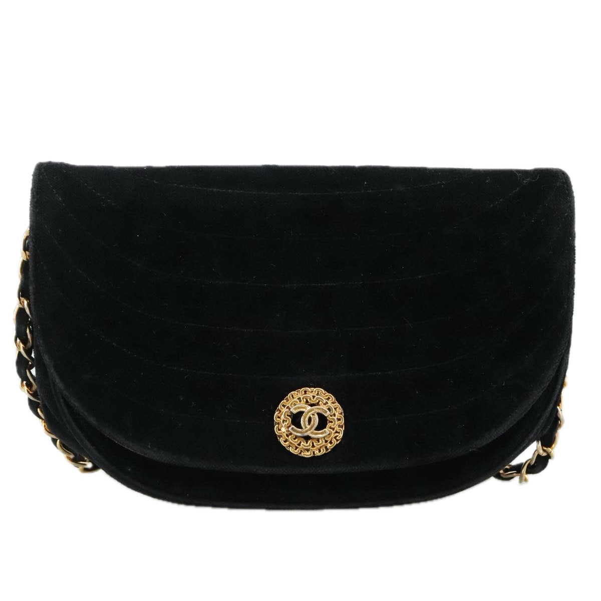 CHANEL Chain Shoulder Bag Suede Black CC 105831