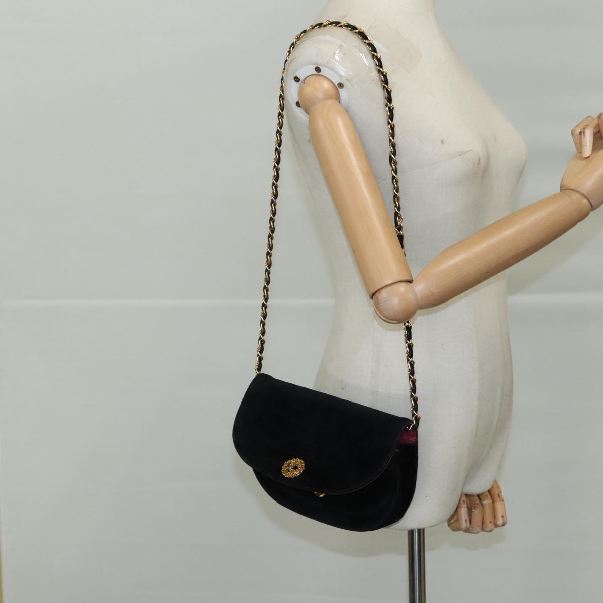 CHANEL Chain Shoulder Bag Suede Black CC 105831