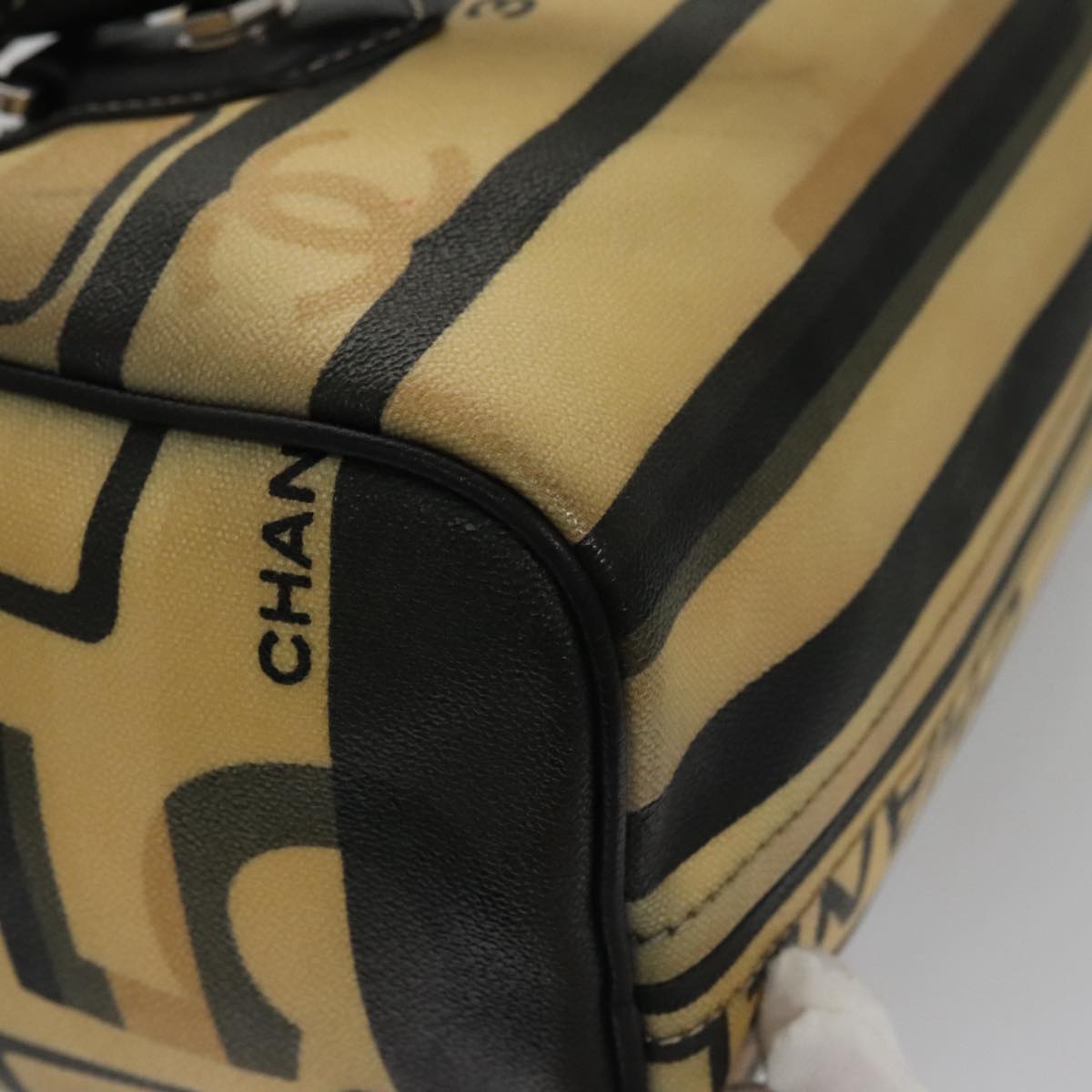 CHANEL Central Station Hand Bag PVC Beige CC 105991