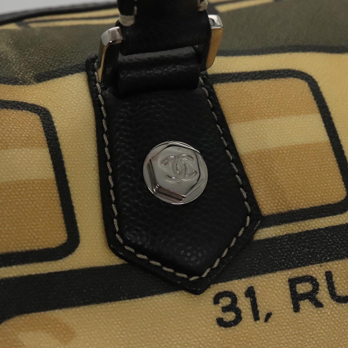 CHANEL Central Station Hand Bag PVC Beige CC 105991