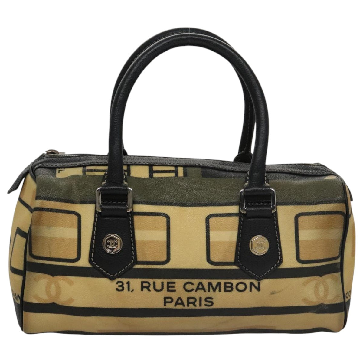 CHANEL Central Station Hand Bag PVC Beige CC 105991