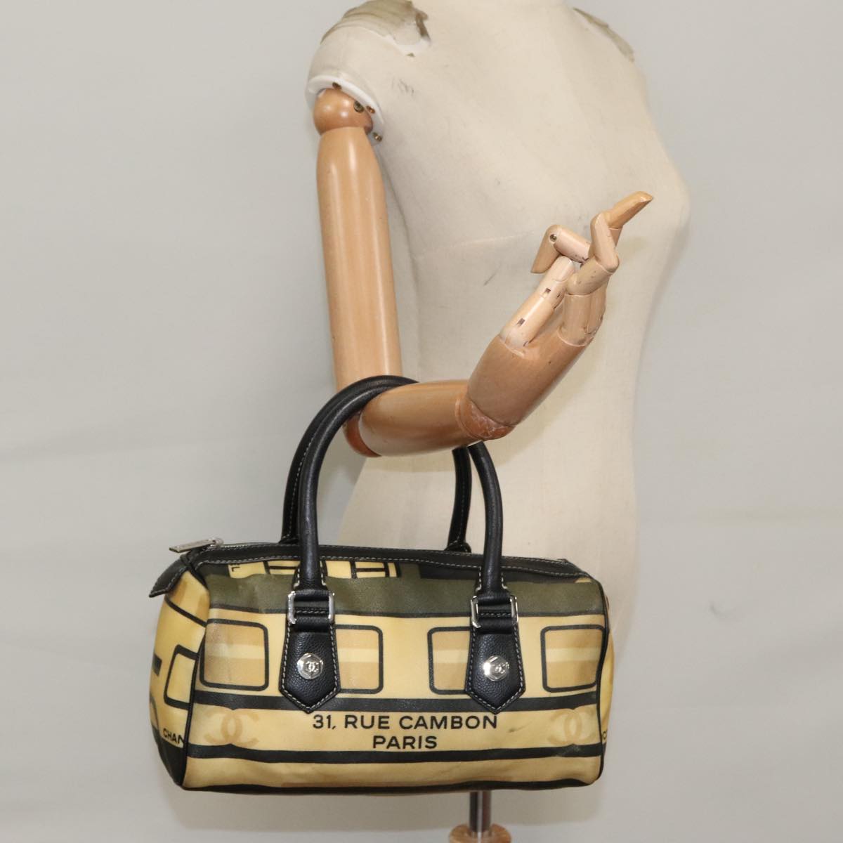 CHANEL Central Station Hand Bag PVC Beige CC 105991