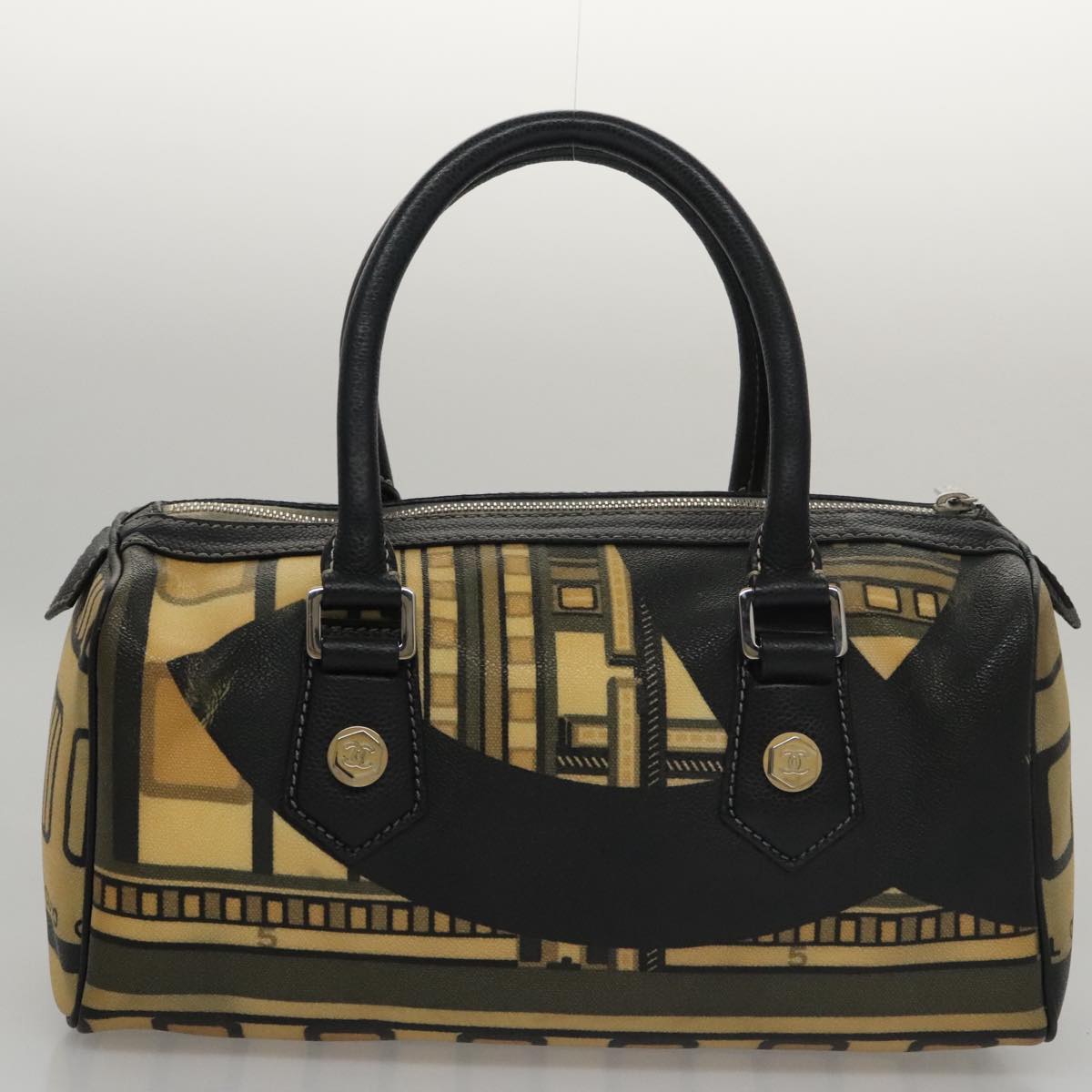 CHANEL Central Station Hand Bag PVC Beige CC 105991