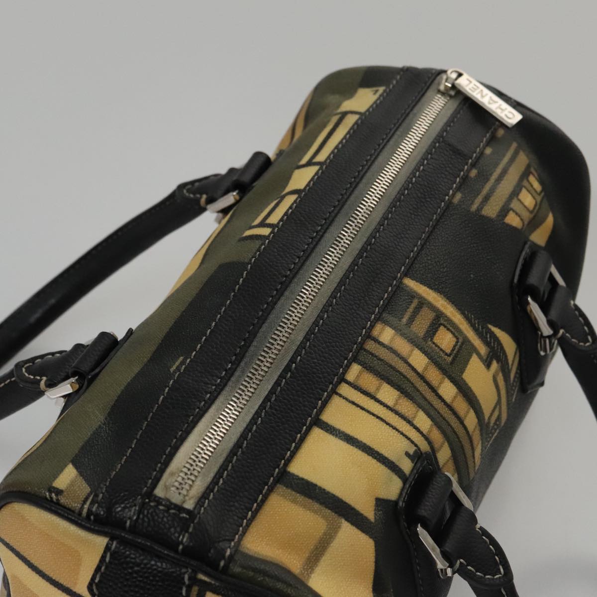 CHANEL Central Station Hand Bag PVC Beige CC 105991