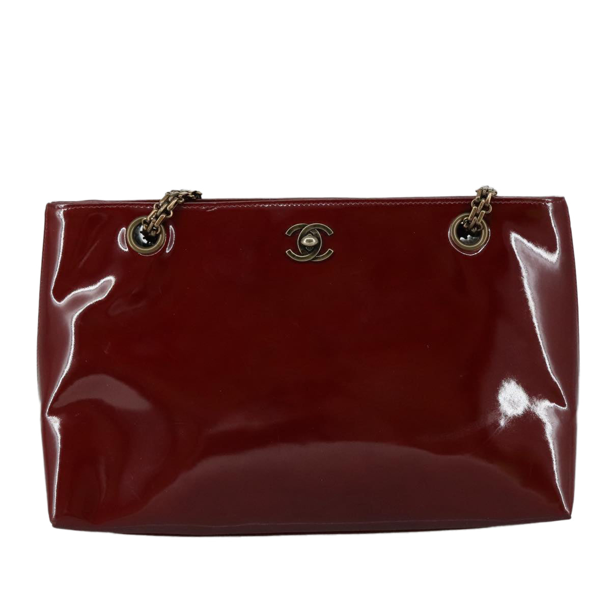 CHANEL Chain Shoulder Bag Patent leather Red CC 106421