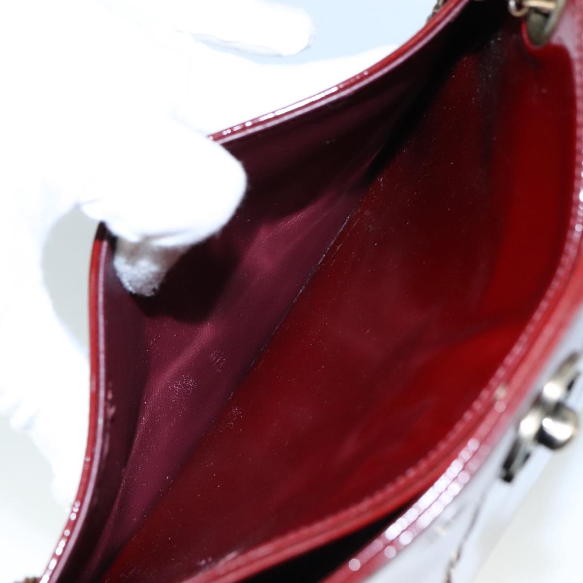 CHANEL Chain Shoulder Bag Patent leather Red CC 106421