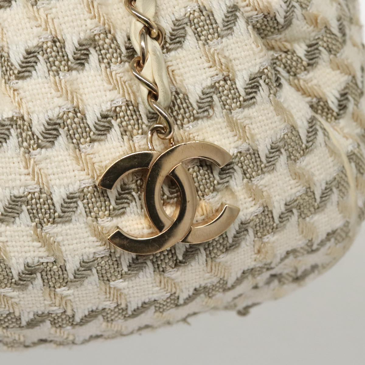 CHANEL Chain Hand Bag tweed Cream CC 106431