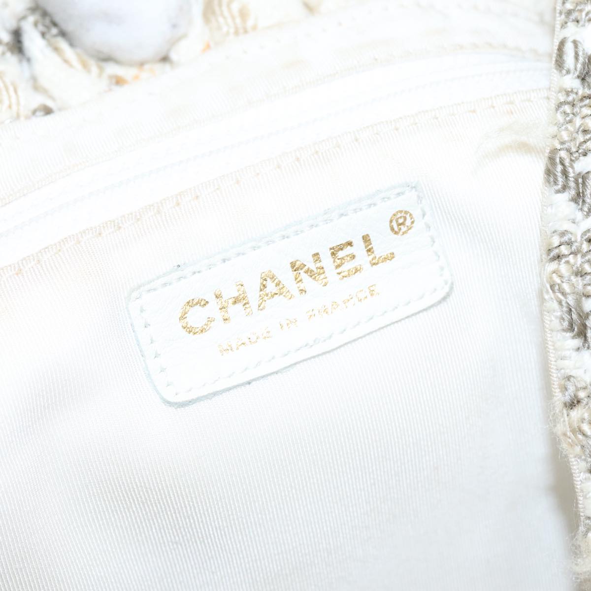 CHANEL Chain Hand Bag tweed Cream CC 106431