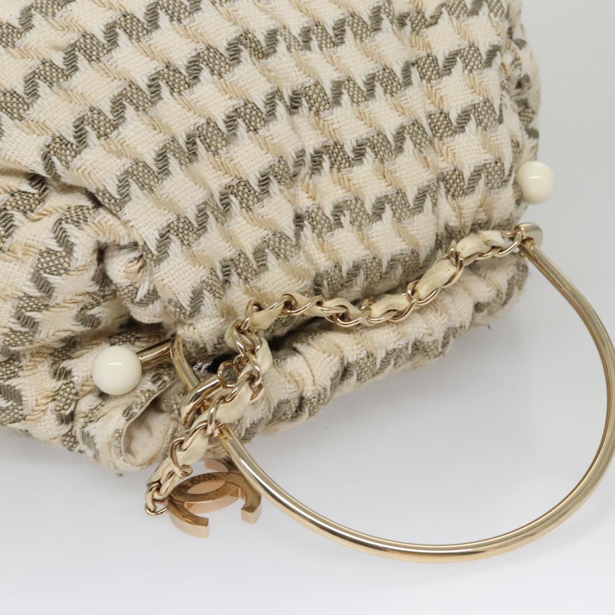 CHANEL Chain Hand Bag tweed Cream CC 106431
