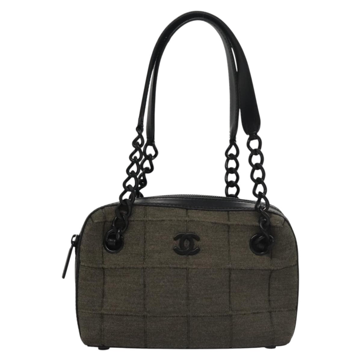 CHANEL Choco Bar Shoulder Bag Cotton Gray CC 106443