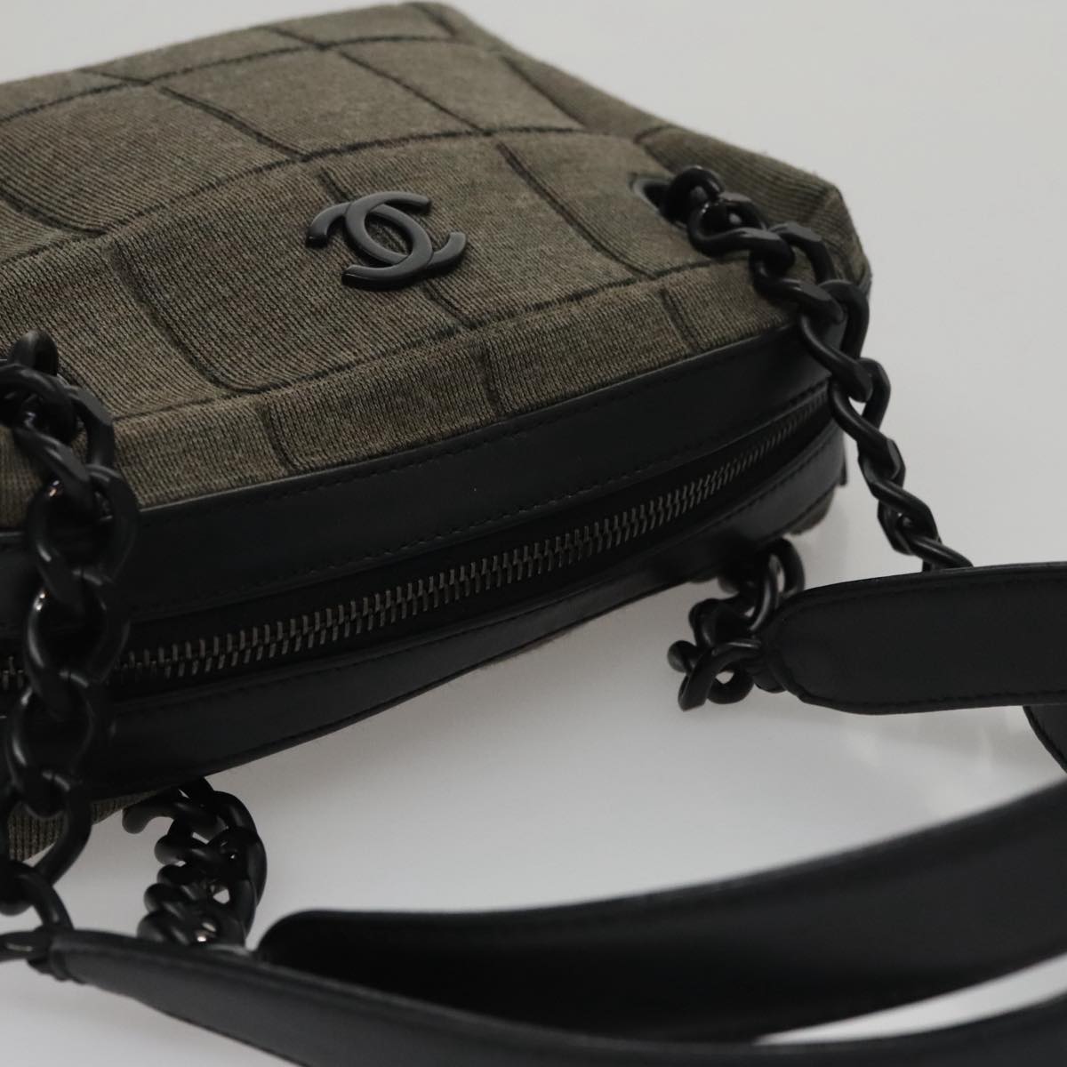 CHANEL Choco Bar Shoulder Bag Cotton Gray CC 106443