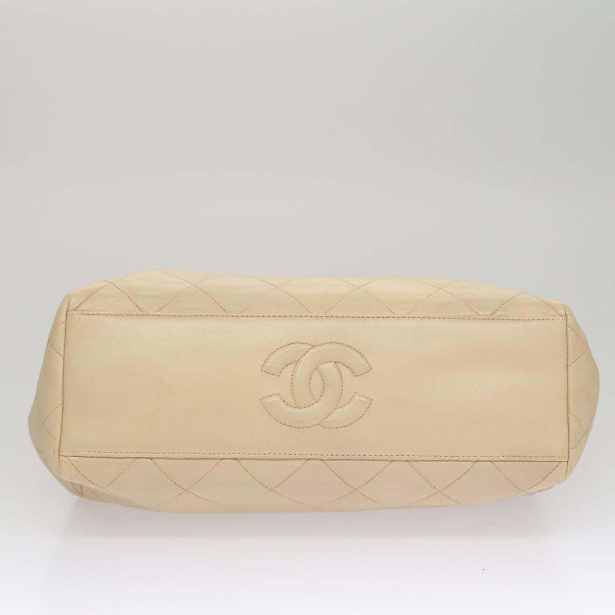CHANEL Matelasse Chain Hand Bag Lamb Skin Beige Gold CC 106445