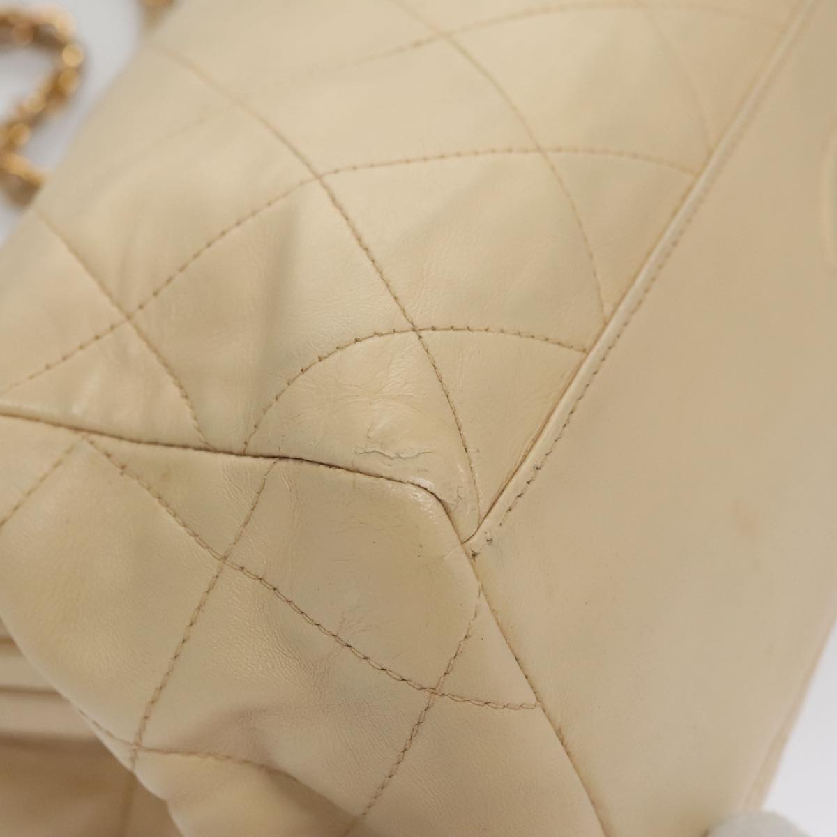 CHANEL Matelasse Chain Hand Bag Lamb Skin Beige Gold CC 106445