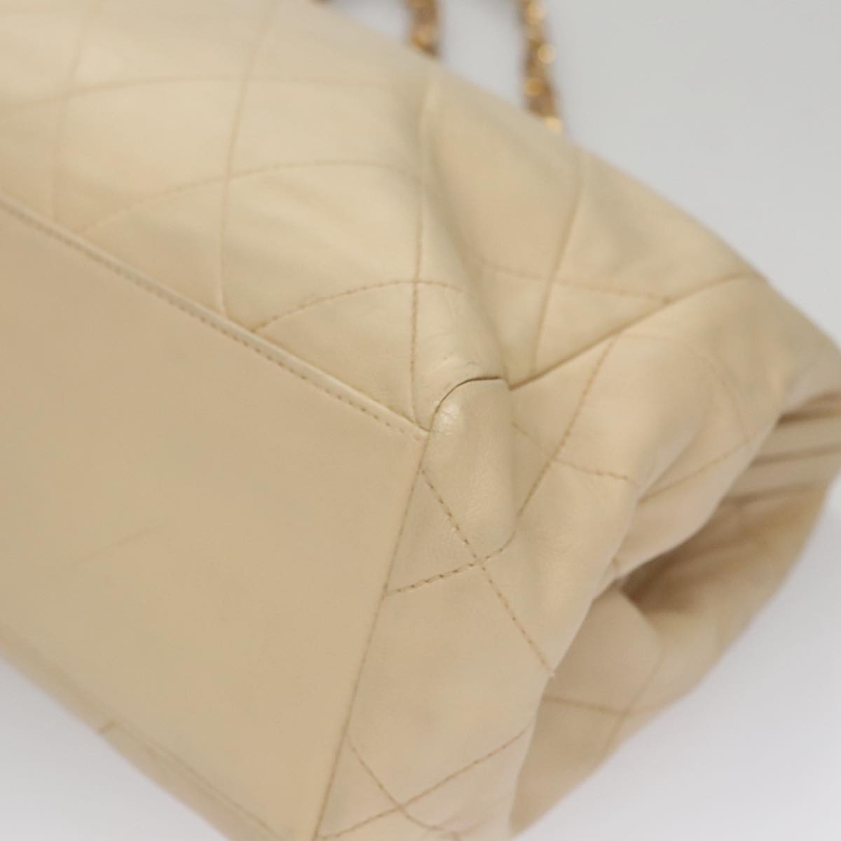 CHANEL Matelasse Chain Hand Bag Lamb Skin Beige Gold CC 106445