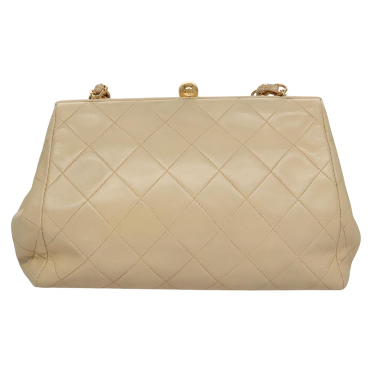 CHANEL Matelasse Chain Hand Bag Lamb Skin Beige Gold CC 106445
