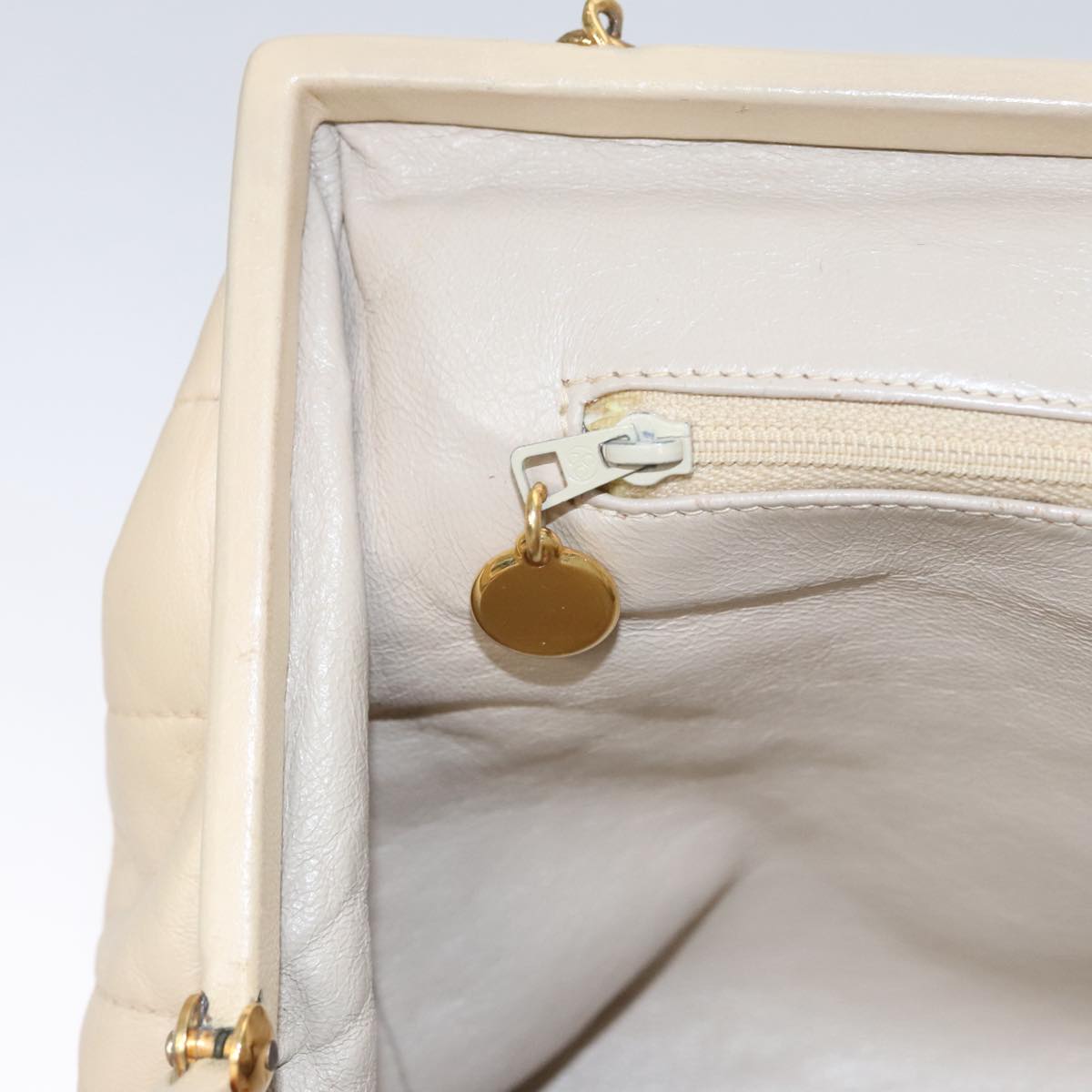CHANEL Matelasse Chain Hand Bag Lamb Skin Beige Gold CC 106445