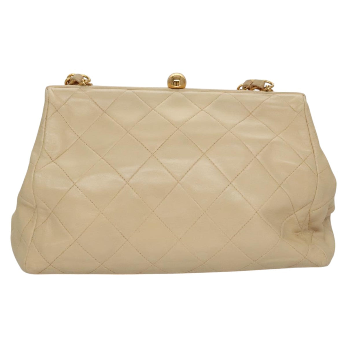 CHANEL Matelasse Chain Hand Bag Lamb Skin Beige Gold CC 106445
