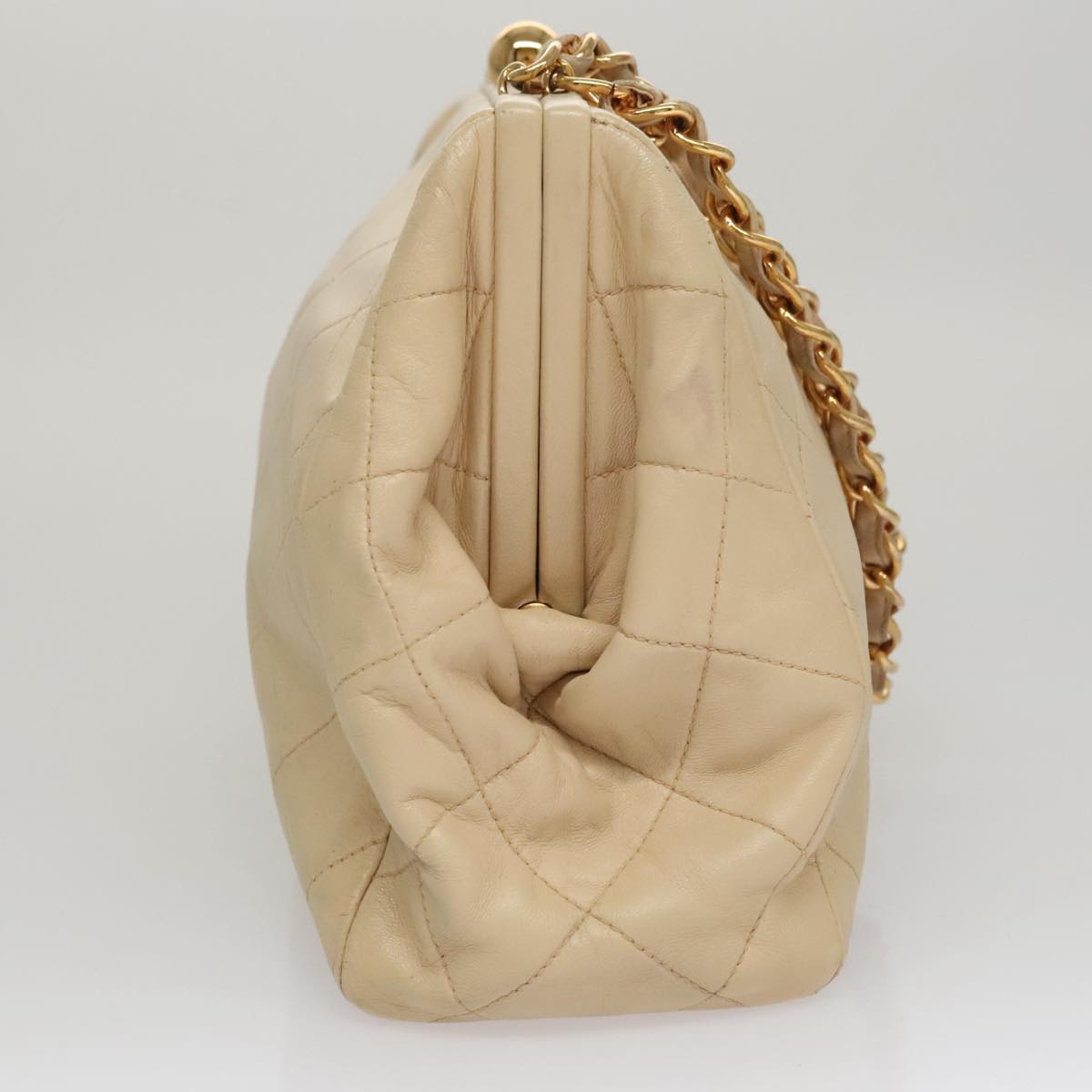 CHANEL Matelasse Chain Hand Bag Lamb Skin Beige Gold CC 106445