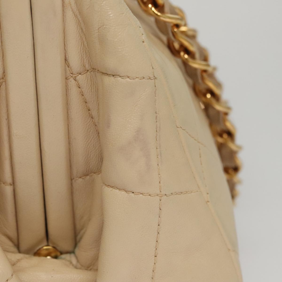 CHANEL Matelasse Chain Hand Bag Lamb Skin Beige Gold CC 106445