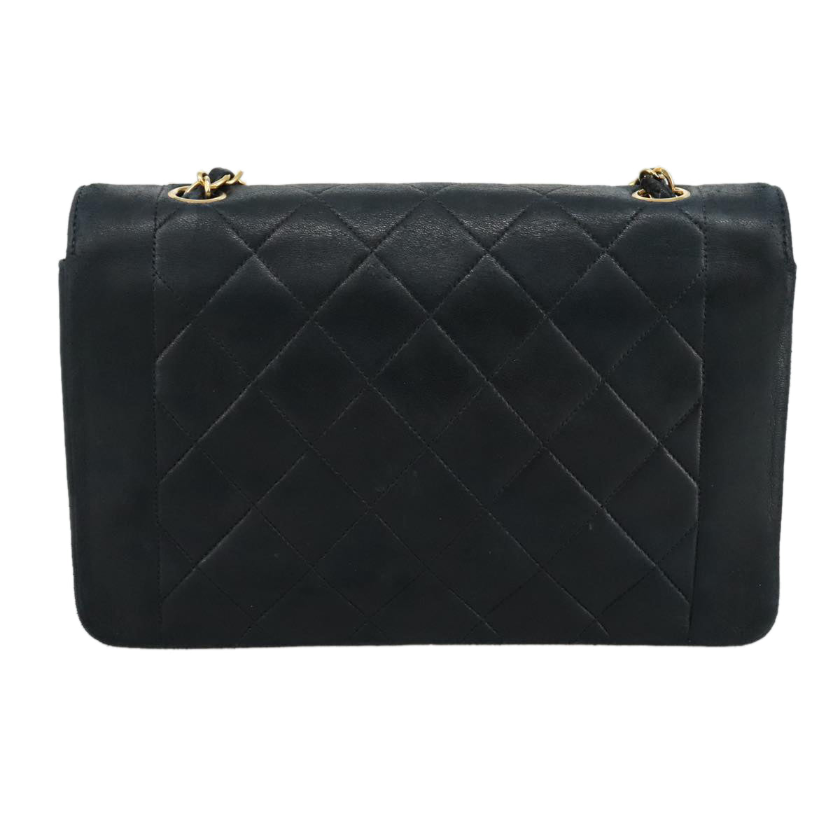 CHANEL Matelasse Chain Diana Shoulder Bag Lamb Skin Black Gold CC 106722