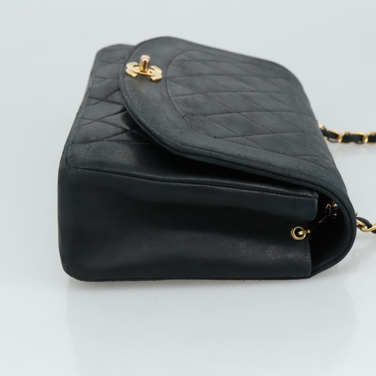 CHANEL Matelasse Chain Diana Shoulder Bag Lamb Skin Black Gold CC 106722