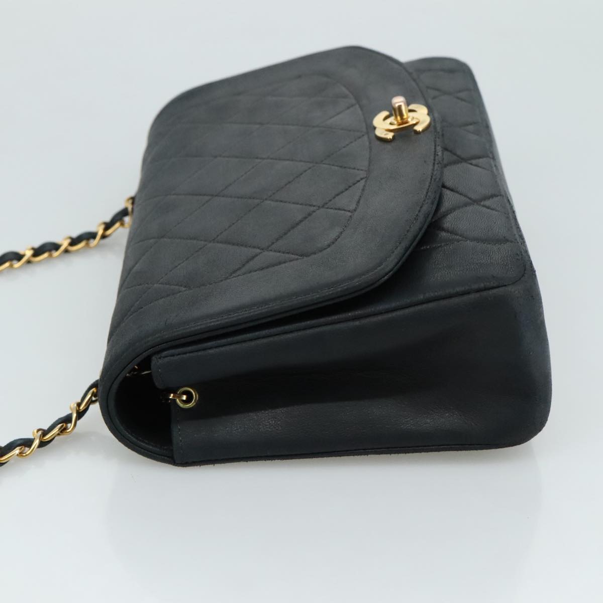 CHANEL Matelasse Chain Diana Shoulder Bag Lamb Skin Black Gold CC 106722