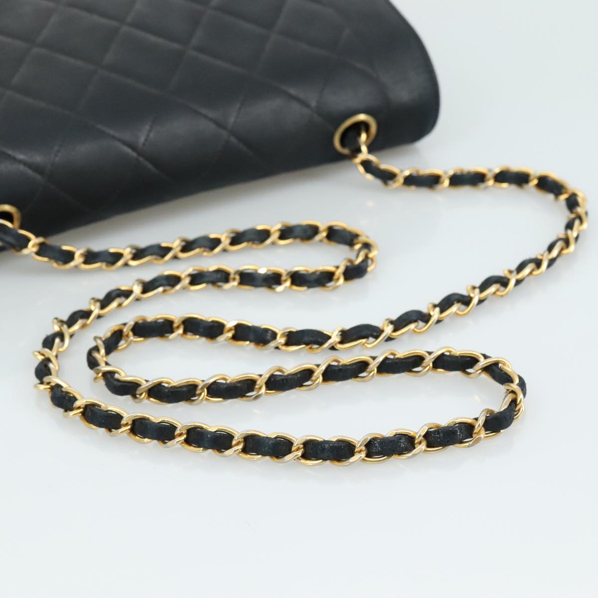 CHANEL Matelasse Chain Diana Shoulder Bag Lamb Skin Black Gold CC 106722