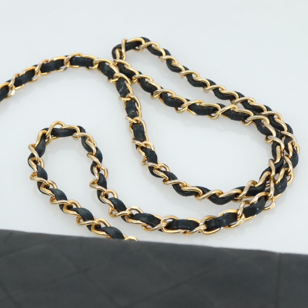 CHANEL Matelasse Chain Diana Shoulder Bag Lamb Skin Black Gold CC 106722