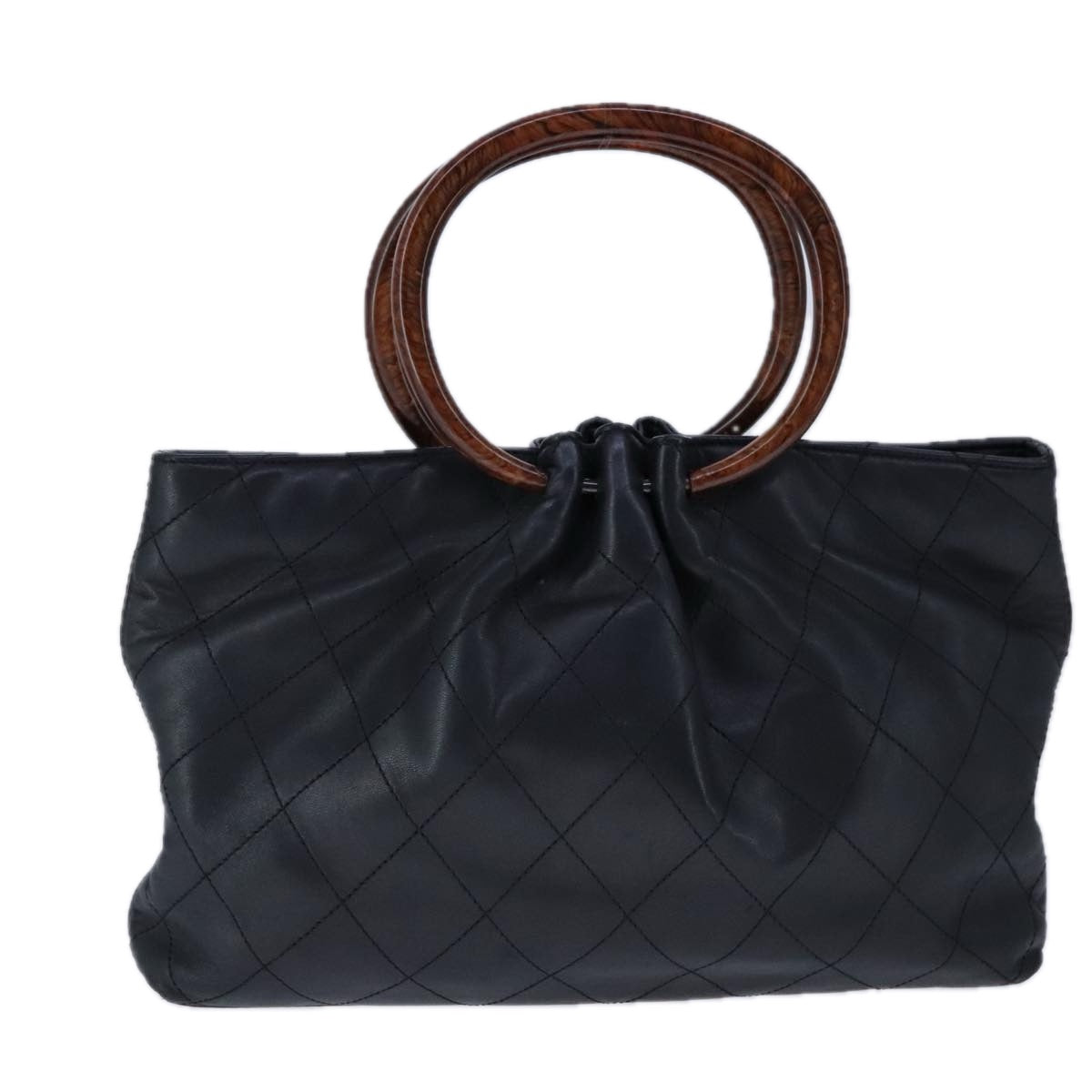 CHANEL Matelasse Bamboo Hand Bag Lamb Skin Black Gold CC 106836