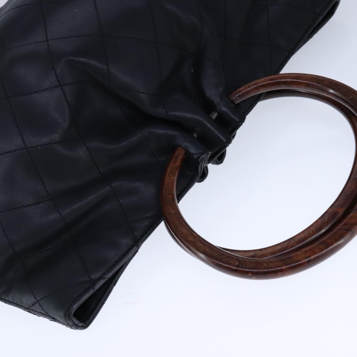 CHANEL Matelasse Bamboo Hand Bag Lamb Skin Black Gold CC 106836