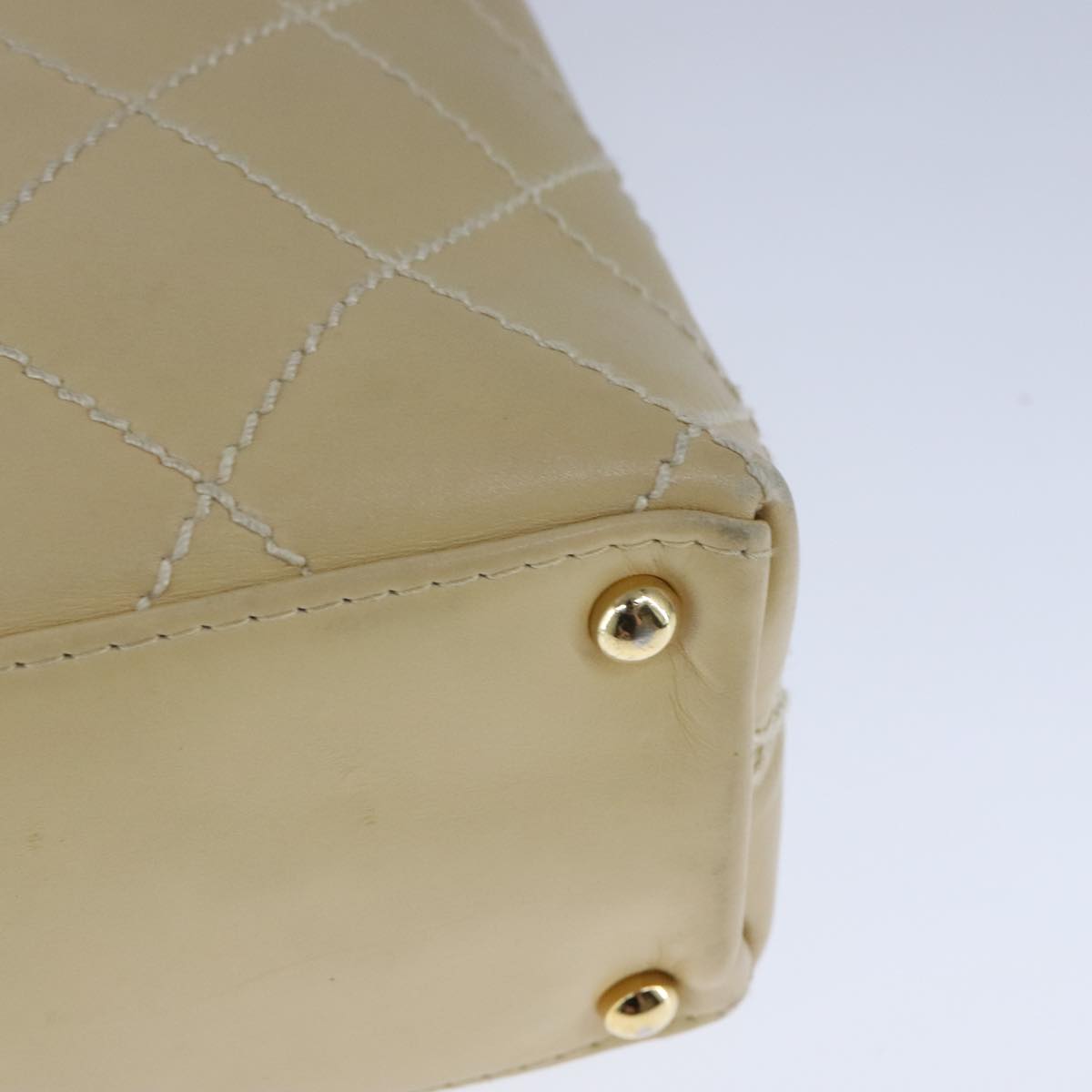 CHANEL Wild Stitch Matelasse Shoulder Bag Leather Beige Gold CC 106837