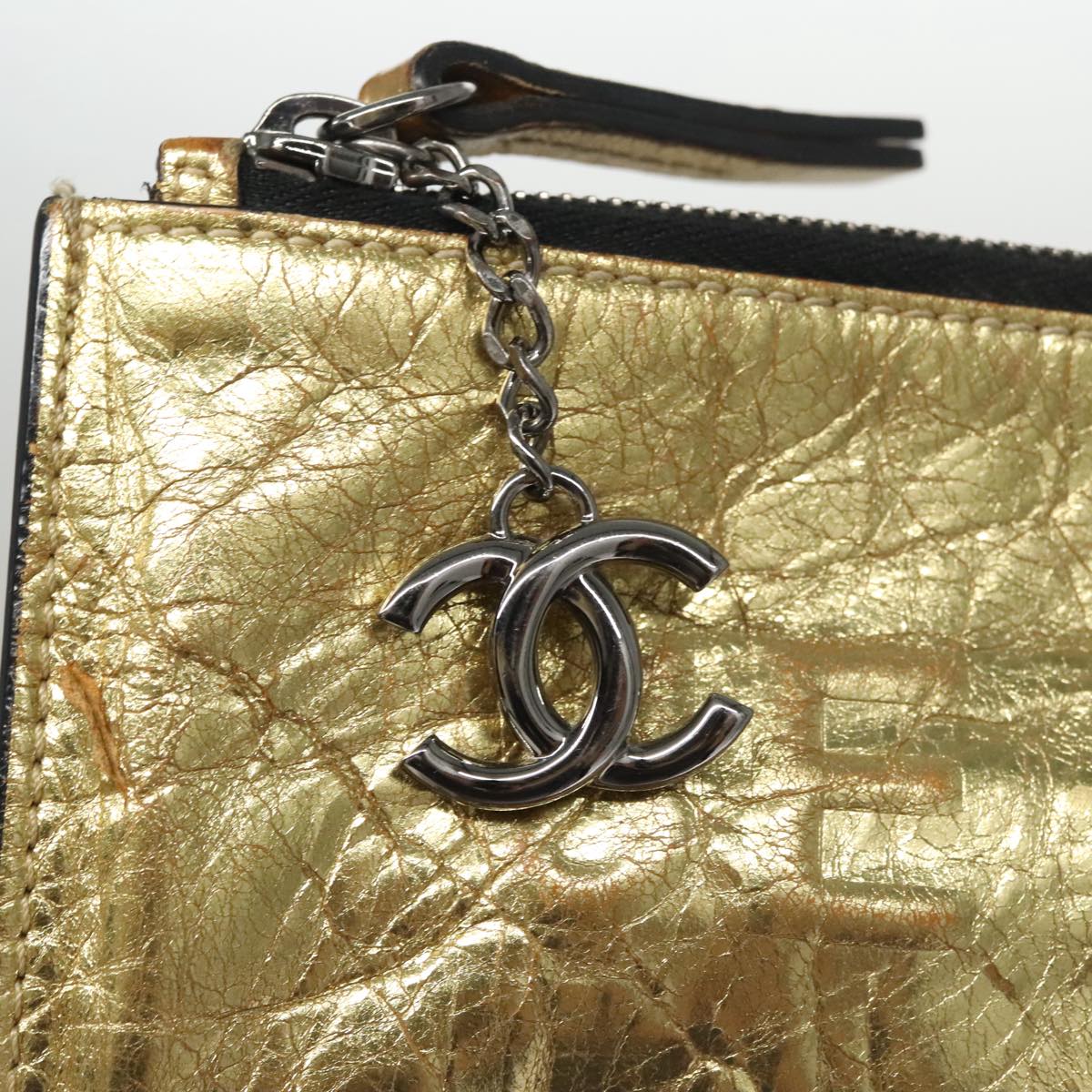 CHANEL Clutch Bag Leather Gold CC 107504