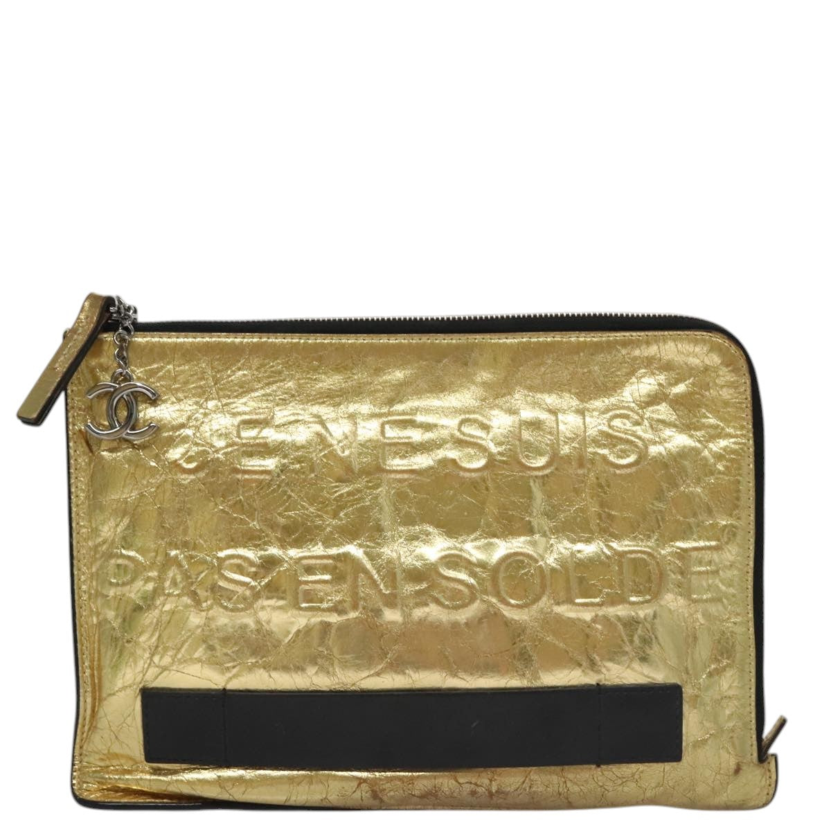 CHANEL Clutch Bag Leather Gold CC 107504