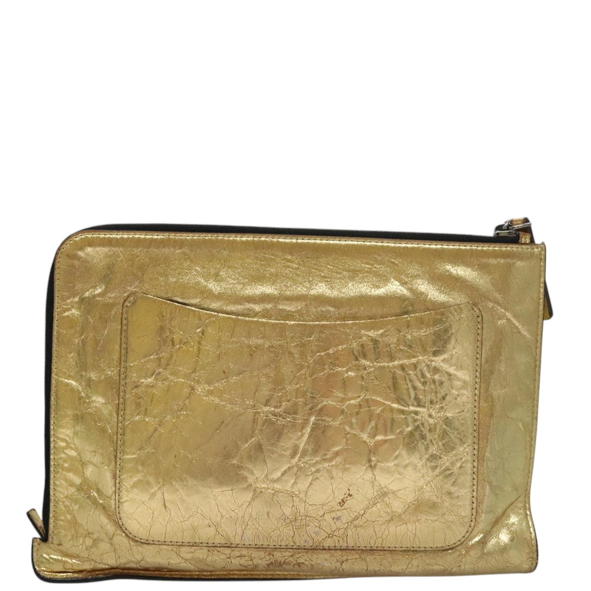 CHANEL Clutch Bag Leather Gold CC 107504