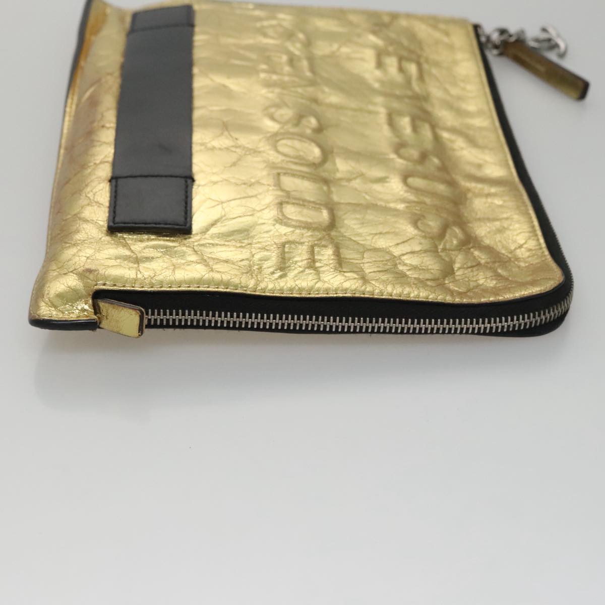CHANEL Clutch Bag Leather Gold CC 107504