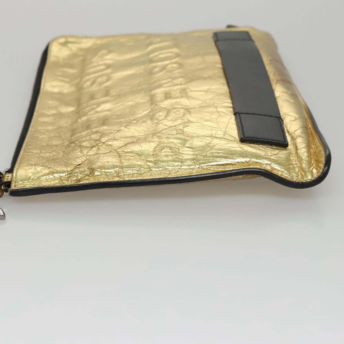 CHANEL Clutch Bag Leather Gold CC 107504