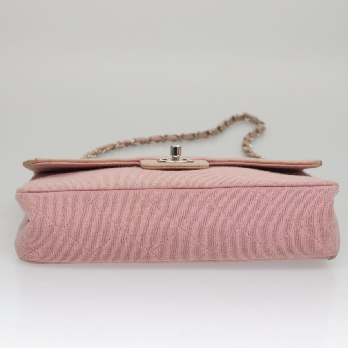 CHANEL Matelasse Chain Shoulder Bag Cotton Pink Silver CC 107505