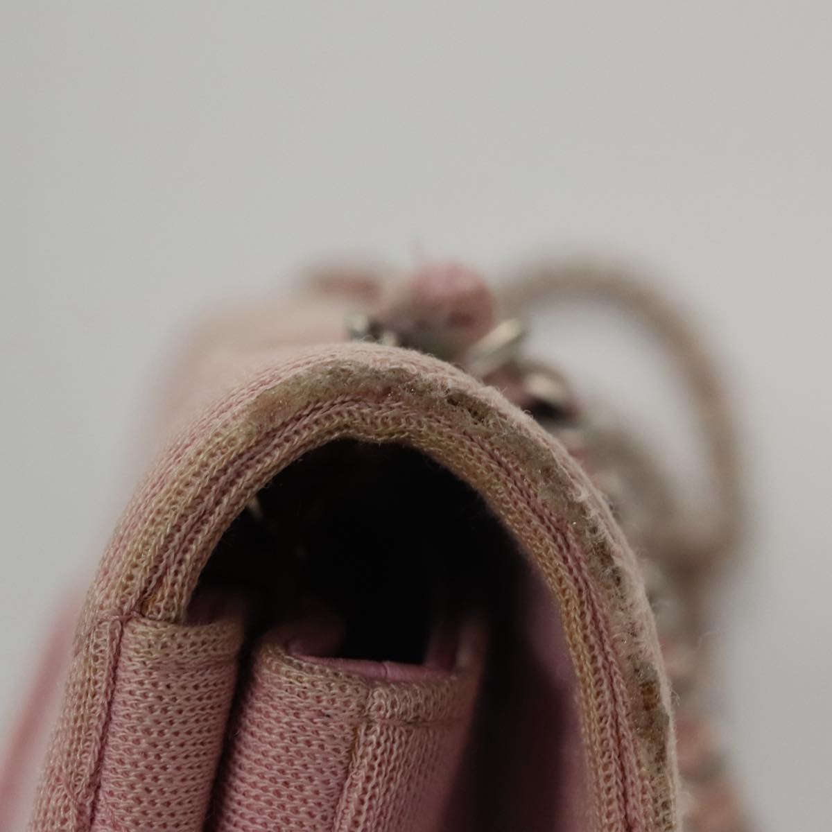 CHANEL Matelasse Chain Shoulder Bag Cotton Pink Silver CC 107505