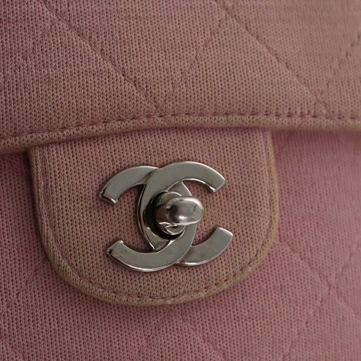 CHANEL Matelasse Chain Shoulder Bag Cotton Pink Silver CC 107505