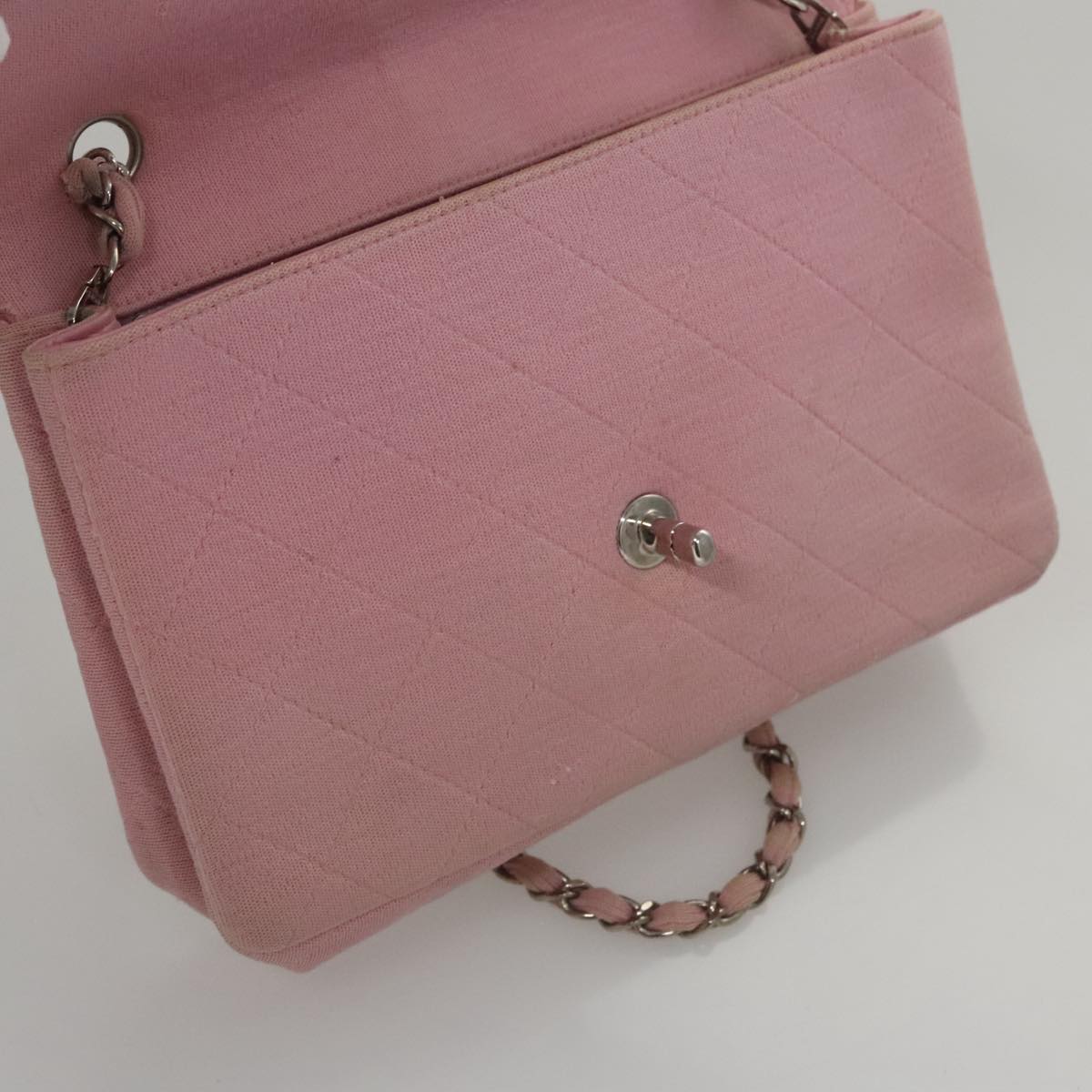 CHANEL Matelasse Chain Shoulder Bag Cotton Pink Silver CC 107505