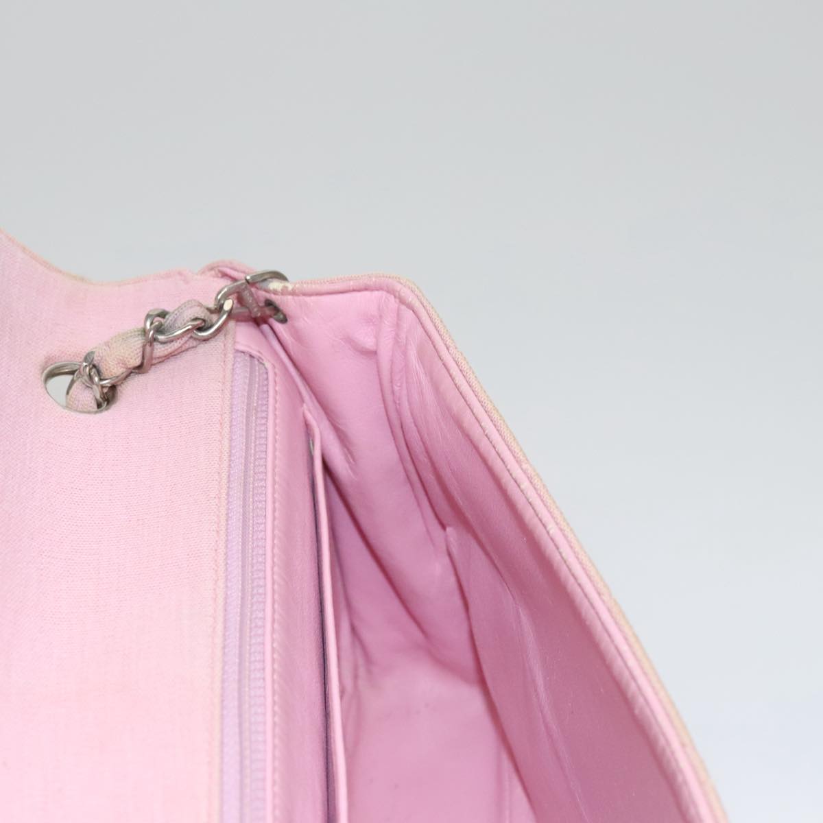 CHANEL Matelasse Chain Shoulder Bag Cotton Pink Silver CC 107505