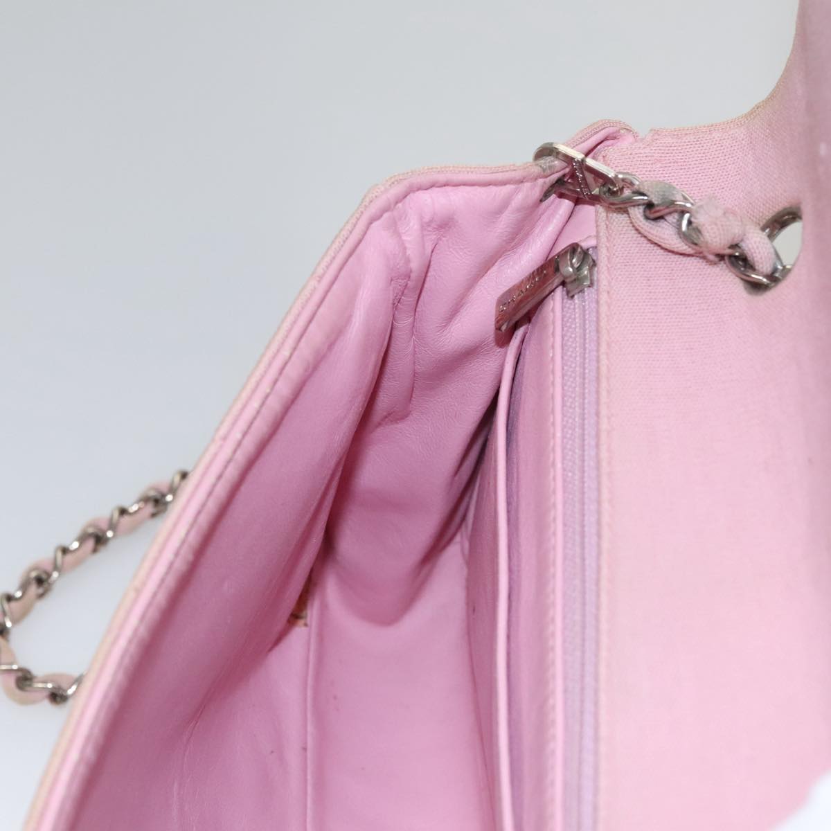 CHANEL Matelasse Chain Shoulder Bag Cotton Pink Silver CC 107505