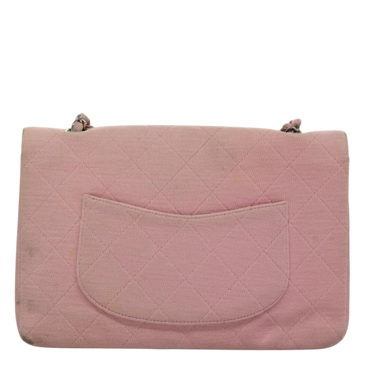 CHANEL Matelasse Chain Shoulder Bag Cotton Pink Silver CC 107505